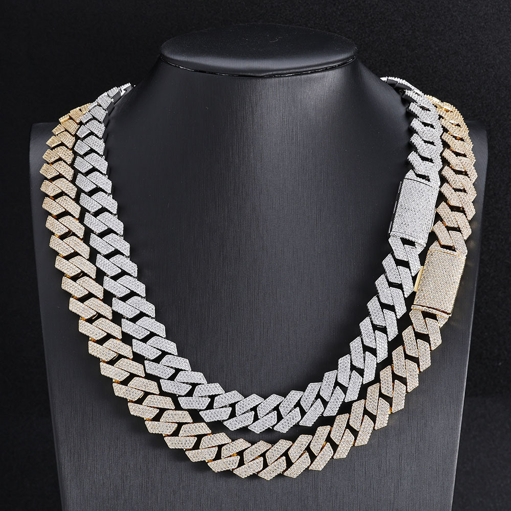 Designer necklace moissanite chain silver necklace hip hop jewelry 18mm wide 3 rows Cuba chain vvs moissanite platinum plated sterling silver sier Cub