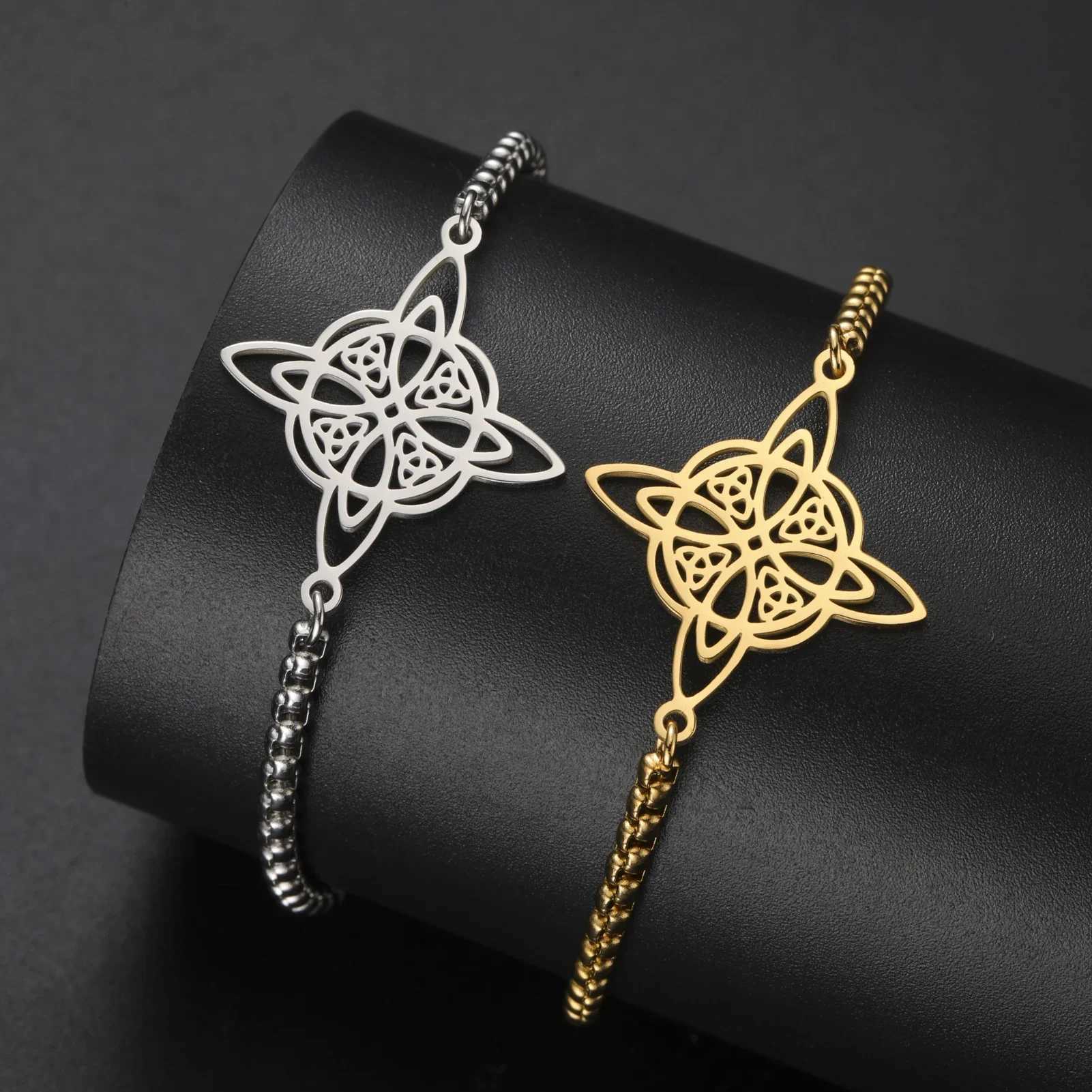 Skyrim Ladies Celtic Knot Pendant Bracelet Stainless Steel Fashion Box Chain Witch Knot Irish Knot Talisman Witchcraft Jewelry W250526