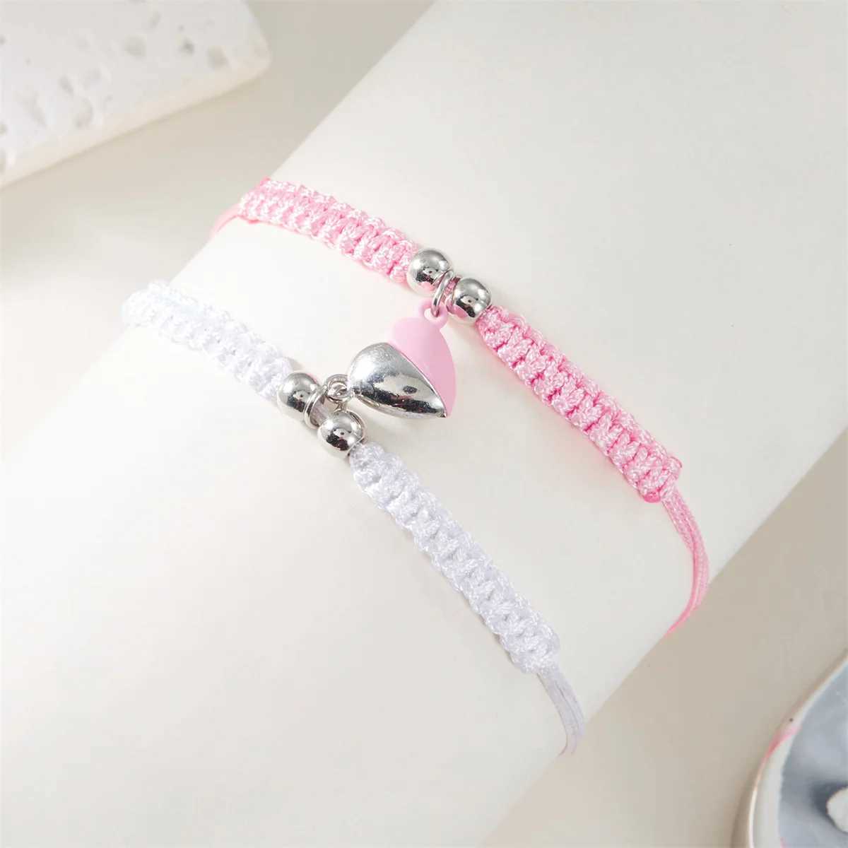 2Pcs/Set Romantic Heart Magnetic Attract Couple Bracelet For Women Men Fashion Braided Rope Matching Bracelet Friendship Jewelry W250526