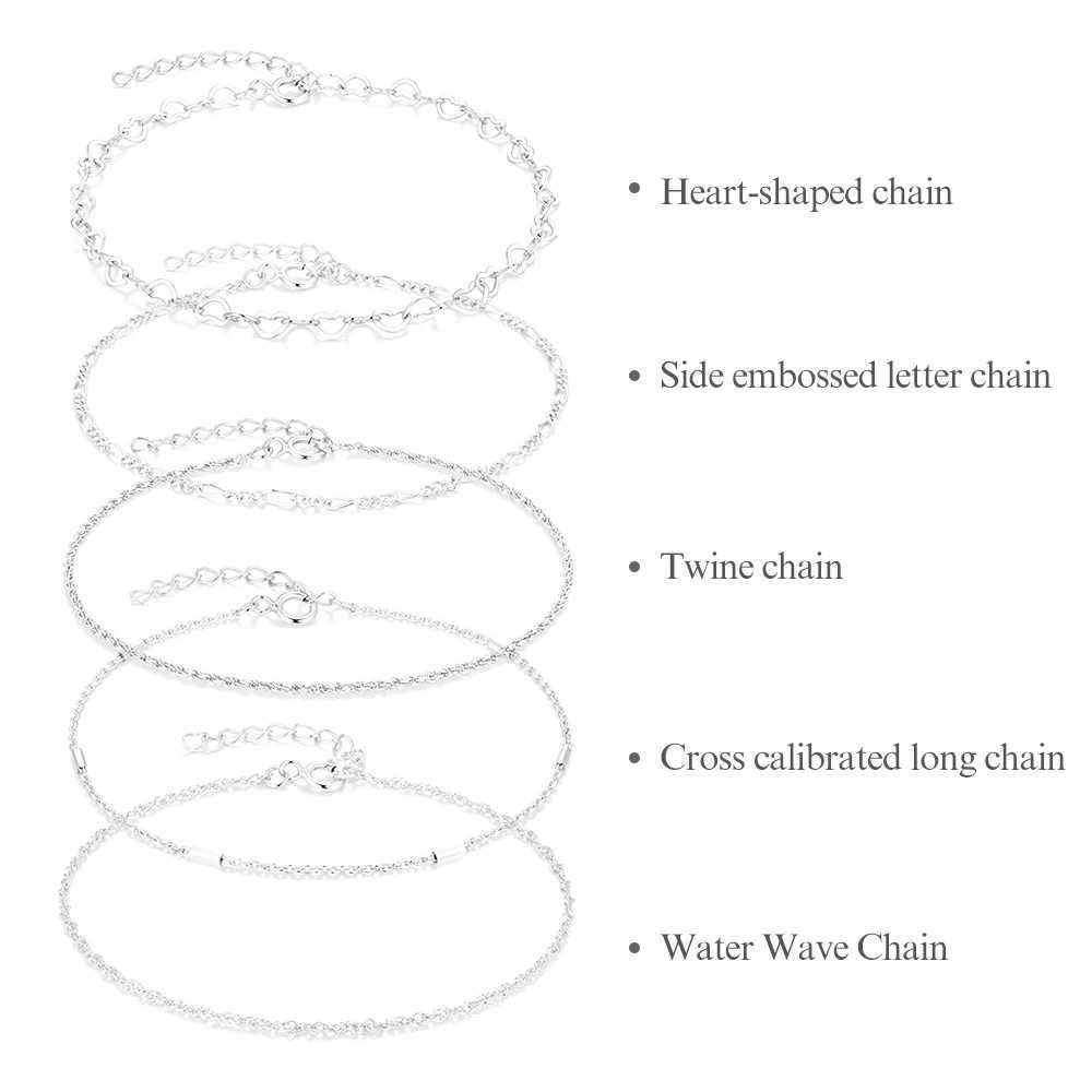 BOAKO 925 Sterling Silver Simple Bracelets For Women Girl Multi Type Heart-shaped Chain Twine Chain Water Wave Chain Fine Bangle W250526