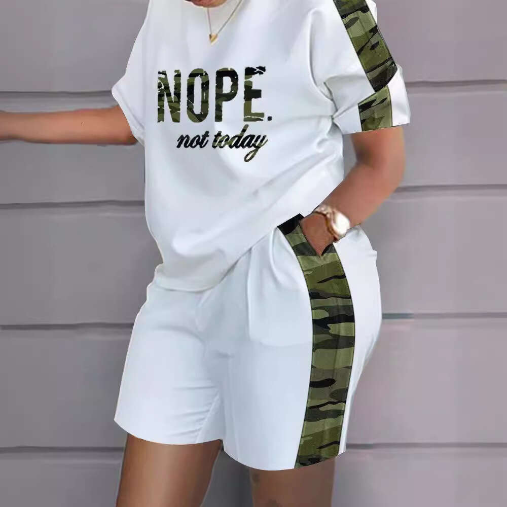 Women's Spring Summer Short Sleeve Two-Piece Printed Commuter Set