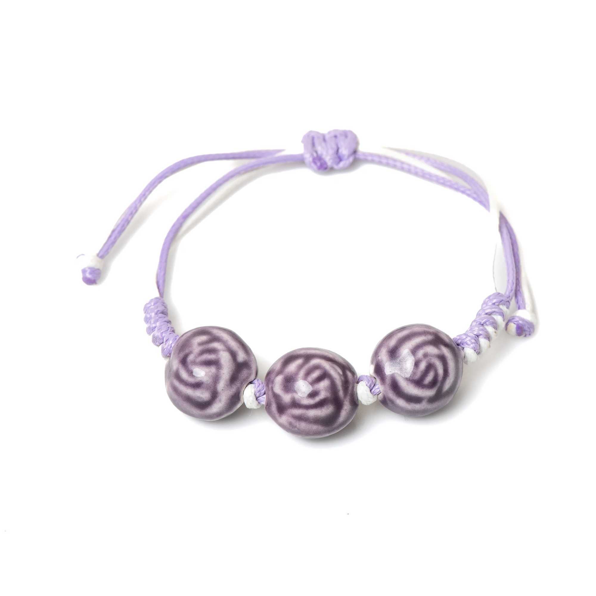 Purple Rose Ceramic Bracelet Handmade Adjustable Jewelry Vintage Style for Women 176 W250526