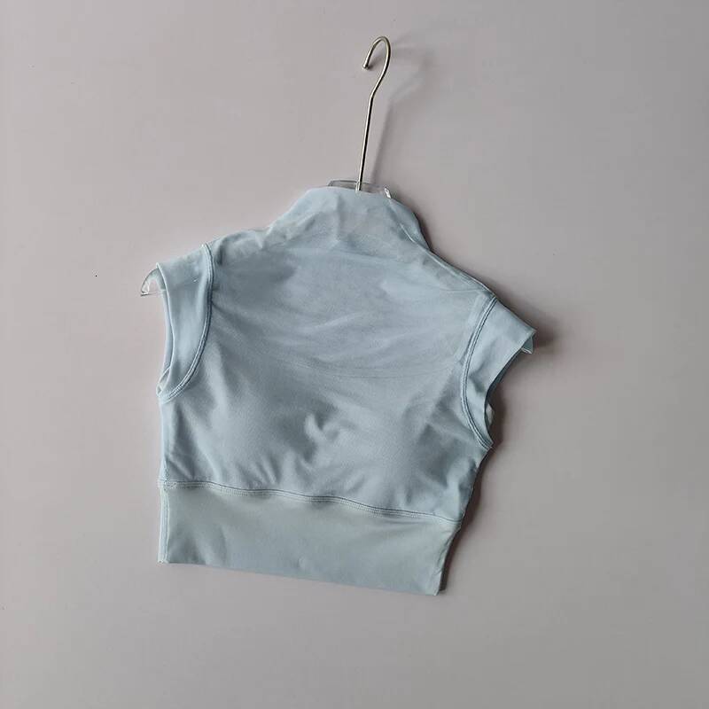 Fake Two-piece Mesh Yoga Women Fixed Cup Fiess Suit Short Sleeve Breathable Quick-drying Sports Bra Outside Top Shirt
