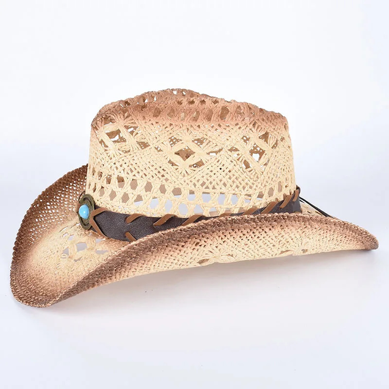Summer Western Cowboy Hat Woman Men 2025 Adult Vintage Ladies Beach Straw Sun Hat Cowgirl Cap Wide Brim Jeans Hats 250526
