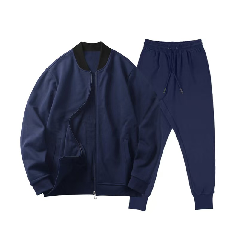 Mens suits Designer long two-piece set New solid color jacket for men Fall and spring drop-shoulder trendy turn-down stand collar plus size men's