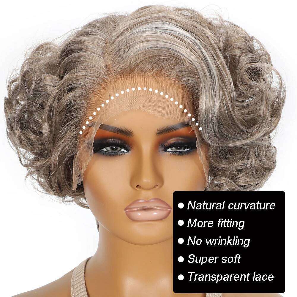 10 Inch Short Curly Synthetic Wig for Women Glueless Minimalist HD Lace 13x5 T-Part Bouncy Egg Curls 1920s Style Daily Use