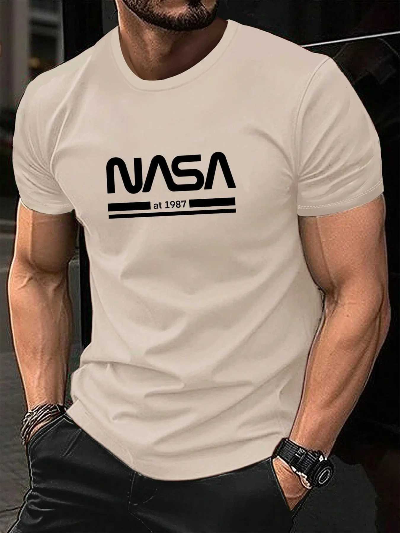 Mens Summer 100% Cotton Fashionable Casual Loose Fit Plus Size Letter Pattern Printed Sports Round Neck Short Sleeve T-shirt Z250527
