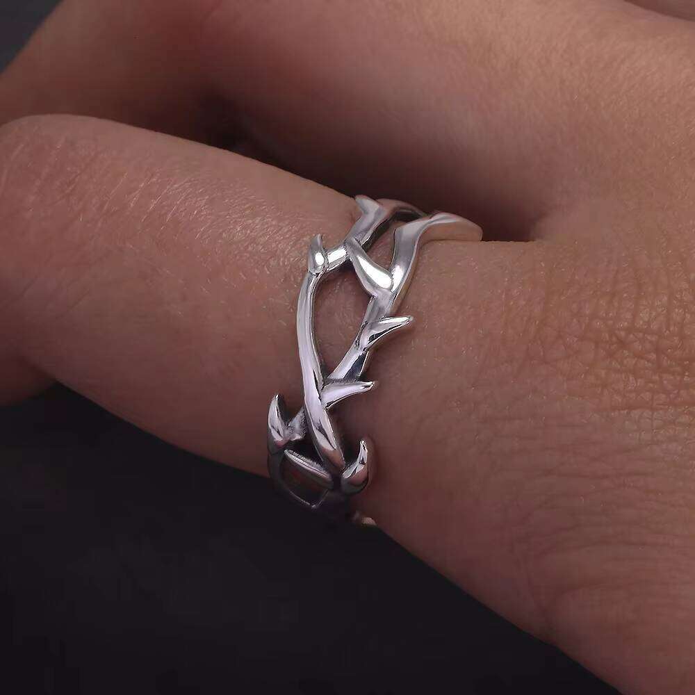 Sterling Sier Gothic Thorn Couple Rings for Women Men Punk Retro Cool Spiky Finger Ring Adjustable Hip-hop Y2k Jewelry