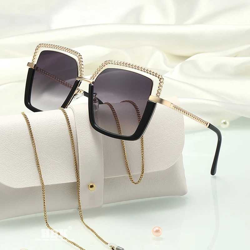 HBK Luxury High Quality Womens Sunglasse Alloy Chain Case Sunglasses Brand Design Female Shades Ladies Fashion Eyeglasses UV400 Z250527