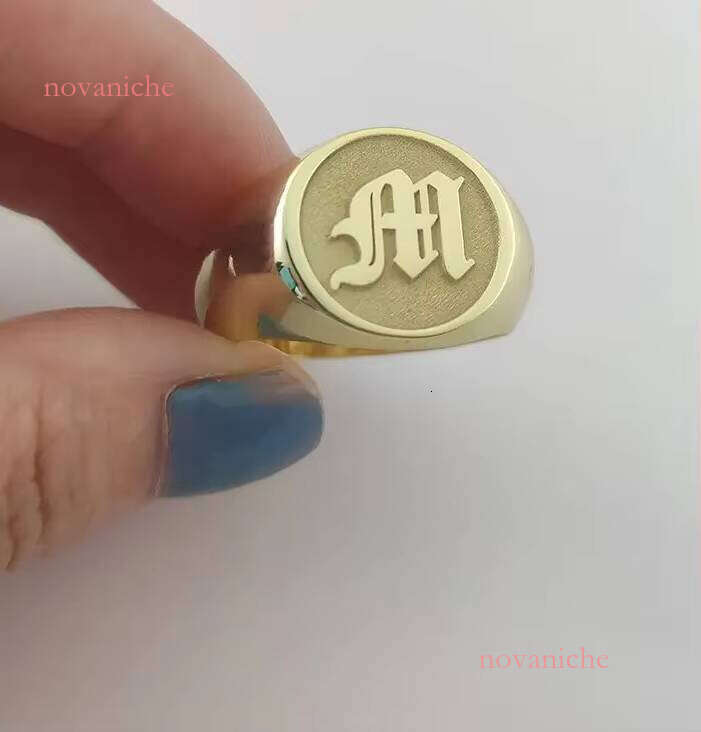 Custom Engraved 26 Letters Personalized A-Z Initial 15mm for Men Fashion Charm Sterling Sier Ring