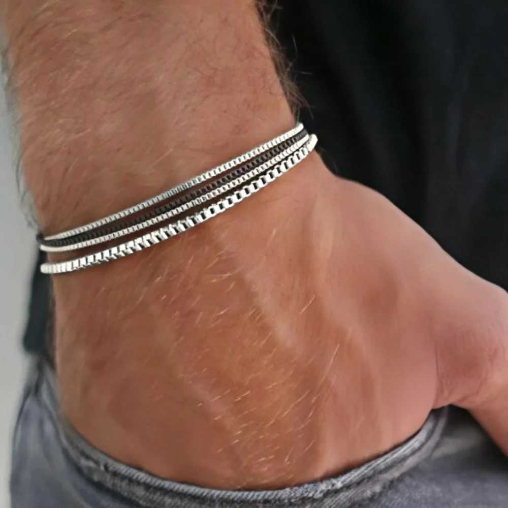 4pcs/set Stainless Steel Box Chain Bracelet Hip Hop Men Multi-layer Bracelet Jewelry Fashion Accessories Gifts W250526