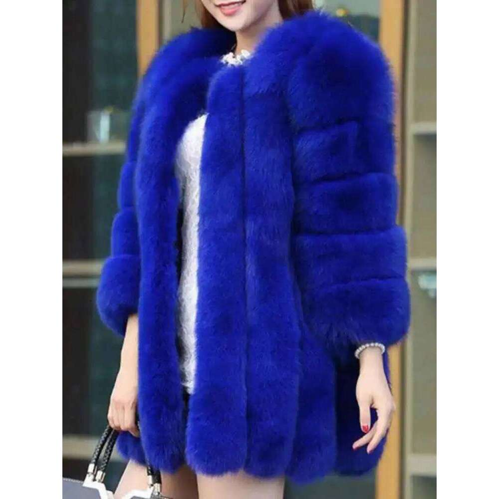 LANMREM 2024 Winter New Fox Fur Women Warm Long Sleeve Solid Color Temperament Jacket Coat Female Fashion 2W999