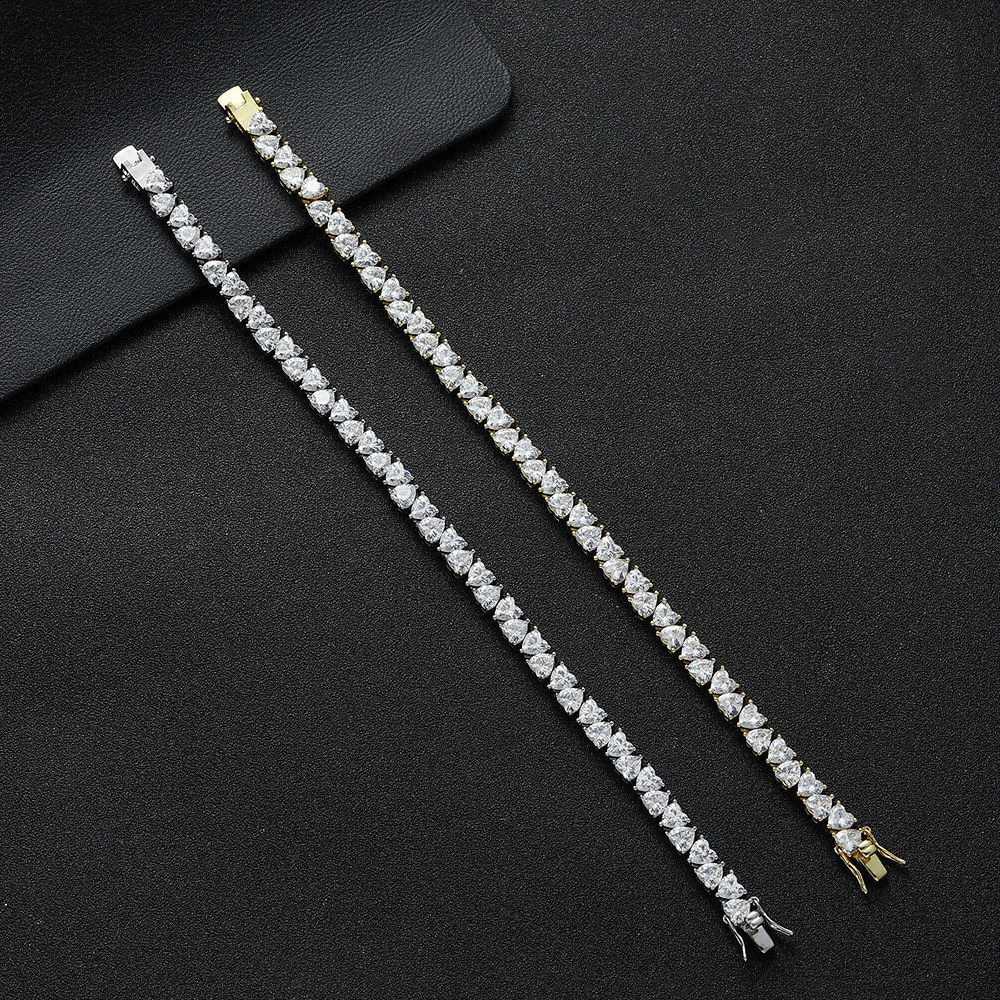 Heart Shaped Prong Mixed Cubic Zirconia Tennis Bracelet Full Cz Stones Charms Bangle Wristband For Men And Women Hip Hop Wolf Tide Jewelry Female Puls