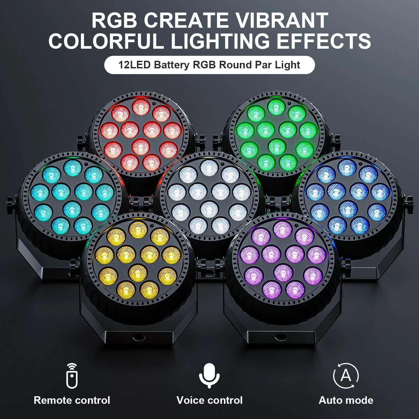 UKing 4PCS RGBW LED Par Light 12LED 15W Wireless Rechargeable Flat Par Lighting Effect for DJ Disco Party Wedding Stage LightXJ250527