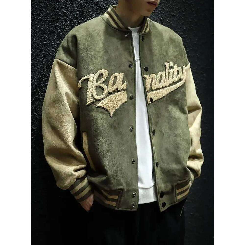 Spring And Autumn Retro Green Bomber Men's Handsome Ins Embroidery Trend Couple Baseball Uniform Men Jacket