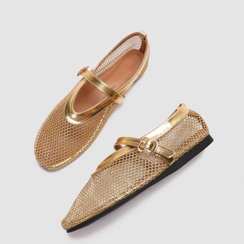 French Style Mesh Breathable Mary Jane Shoes Spring New Shallow Mouth Flat Fishnet Hollow Sandals for Women