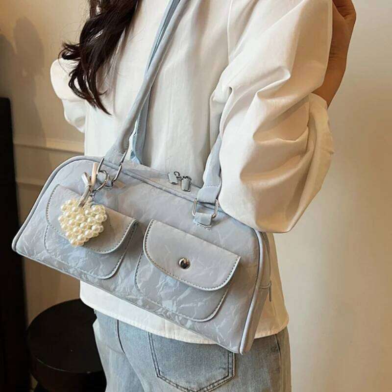 Women's Bags Designer Exquisite Double Pocket Women Pillow Shoulder Bags Embroidered Leather Commuter Tote Underarm Handbags Purse Bowling Bag