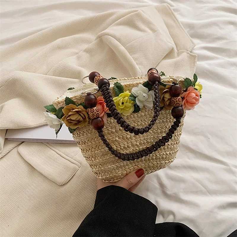 Women Summer Small Tote Purse 3D Flower Woven Handbag Straw Beach Bag Clutch Purse W250527