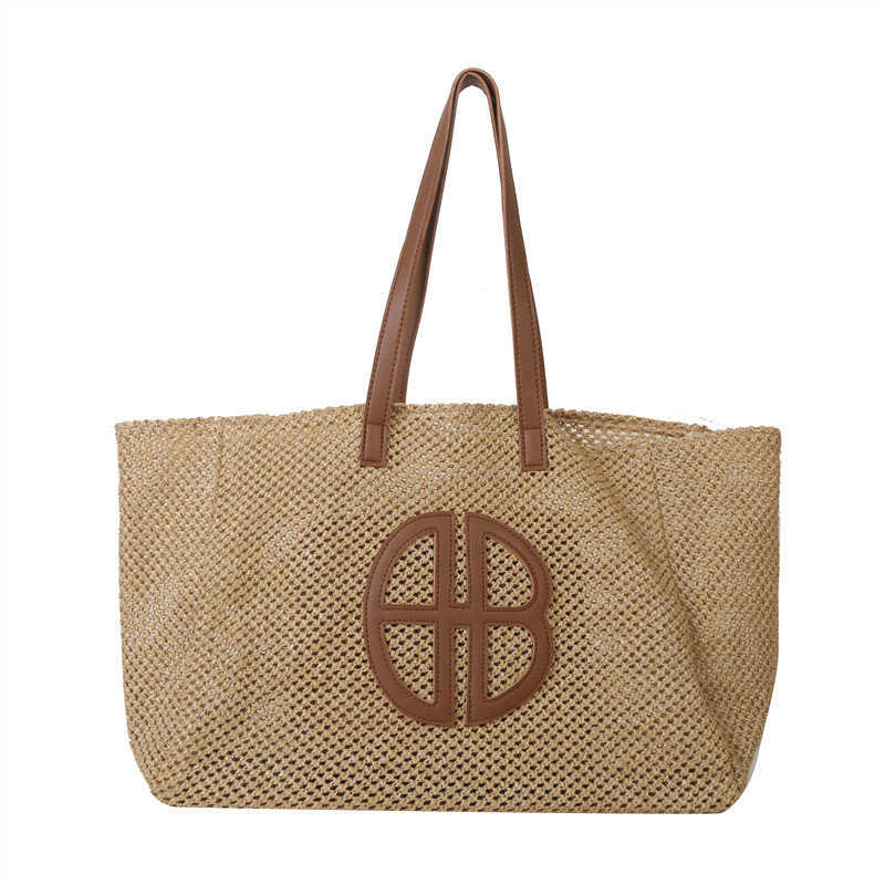 Straw Hollow Out Knitting Tote Bag Large Capacity Handmade Shoulder Handbag Women 2025 Designer Casual Beach Bag Ethnic Style