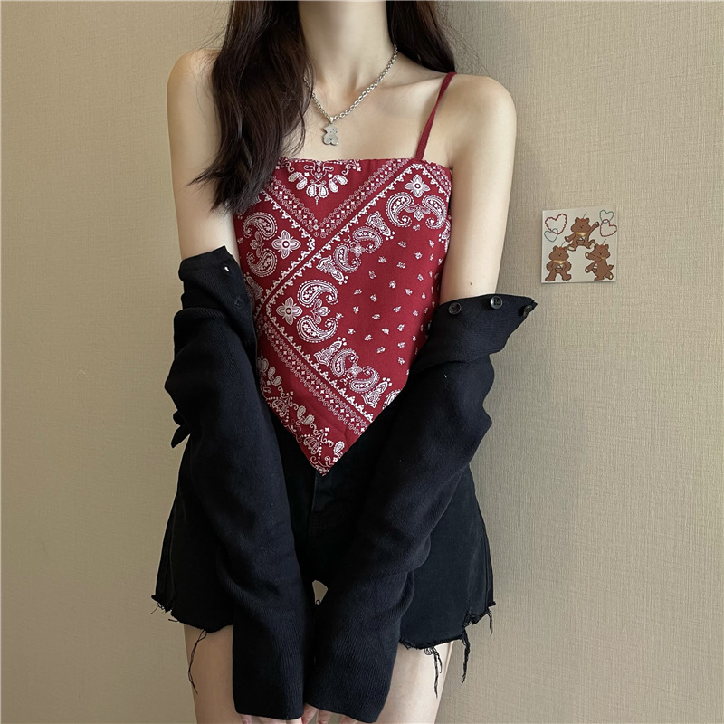 XL210 Hot girl outfit design niche cashew flower scarf net celebrity inner vest small camisole