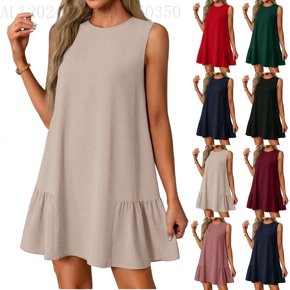 2025 Early Spring New Women's Solid Color Round Neck Sleeveless Vest Dress