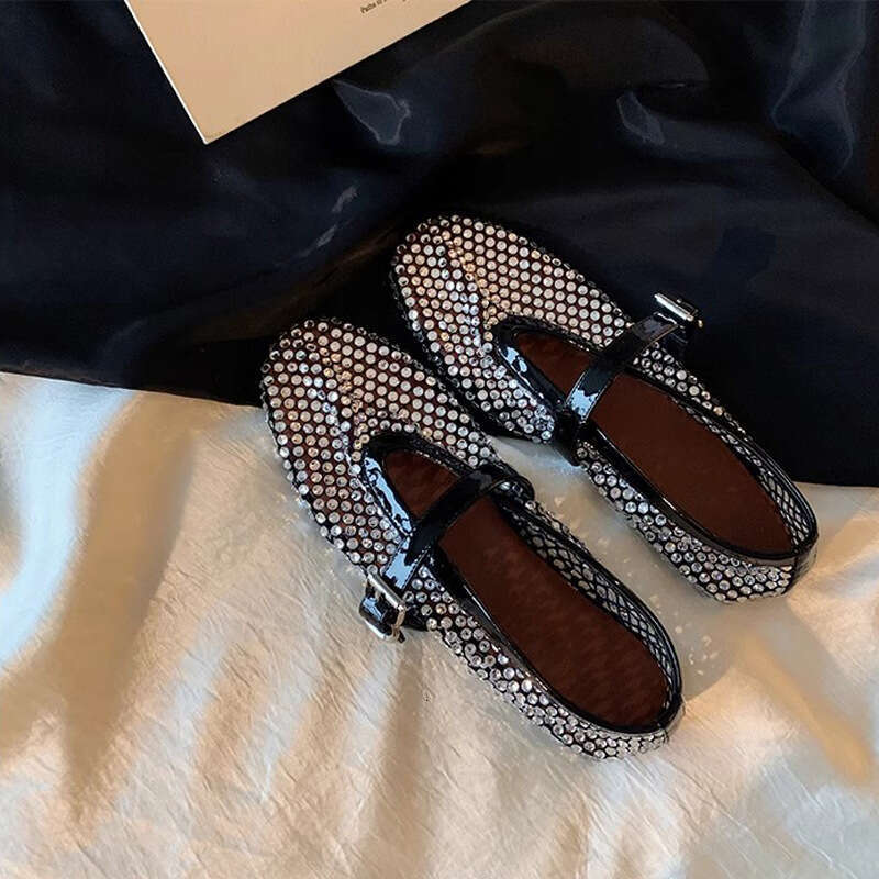 Grape Mom Same ~ Style Full Diamond Fishnet One-Strap Lazy Head Wrap Breathable Half Slippers for Summer Outdoor Wear