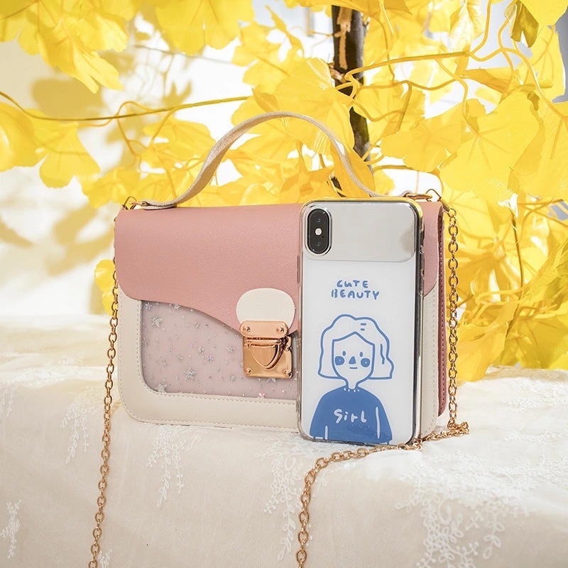 Top quality Brand High Quality Style Women's Transparent Bag Colorful Chain Lock Handbag Small Square Bag Style Phone Bag One Piece Free Delivery