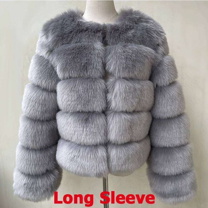 HJQJLJLS Long Sleeve Faux 2021 Winter Women Fashion Thick Warm Fuzzy Coat Outerwear Female Gray/Black Fake Fur Jacket