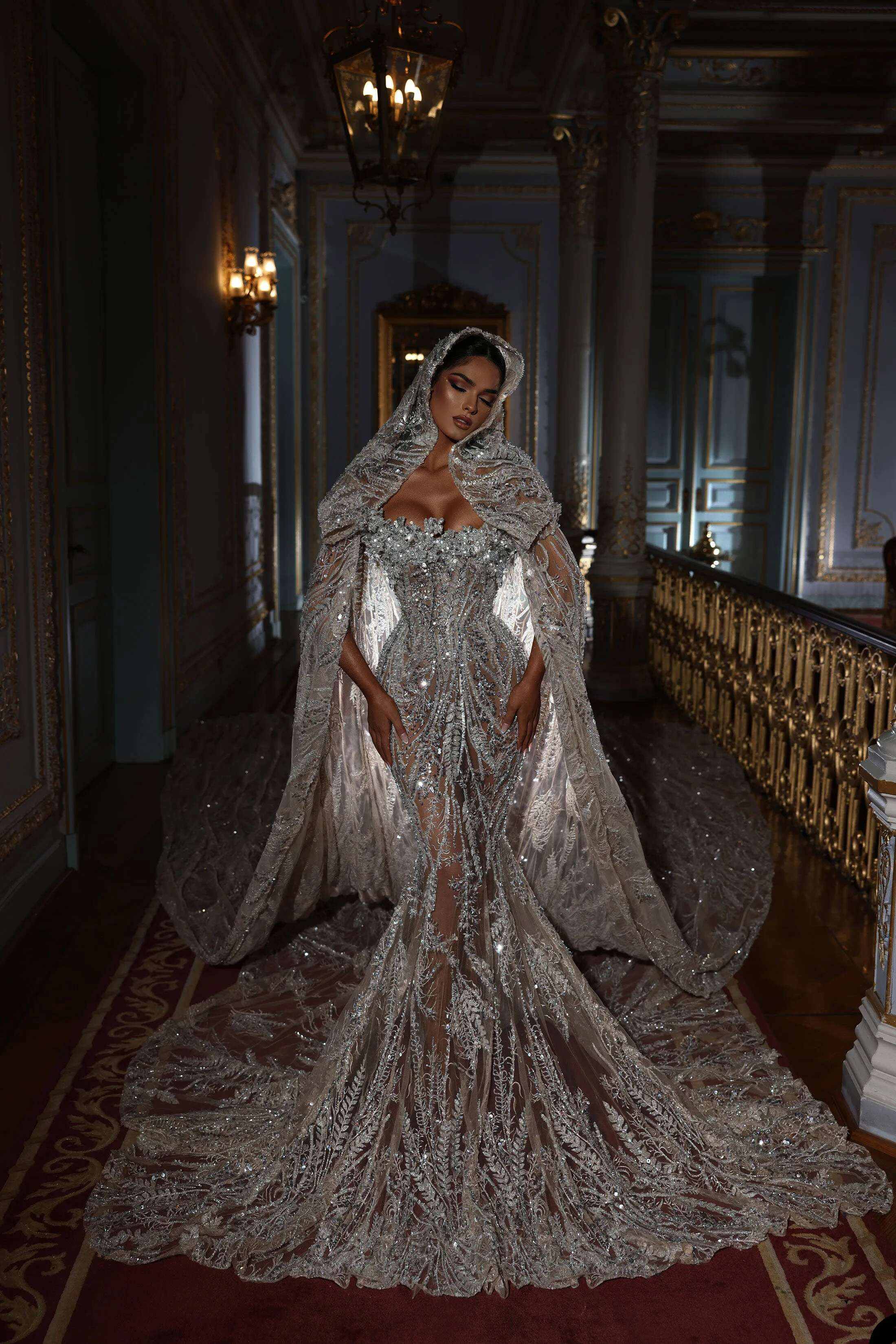 Luxury Exquisite Mermaid Wedding Dresses Beads Crystals Bodice Long Sleeves Backless Sweep Train Custom Made Plus Size Bridal Gown Vestidos De Novia