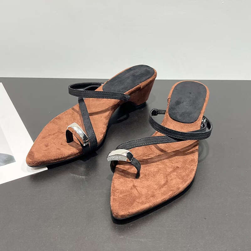 ~ Strap Chunky Heel 2025 New Women's Summer Outdoor Gentle Pointed Toe Post Wedge Sandals
