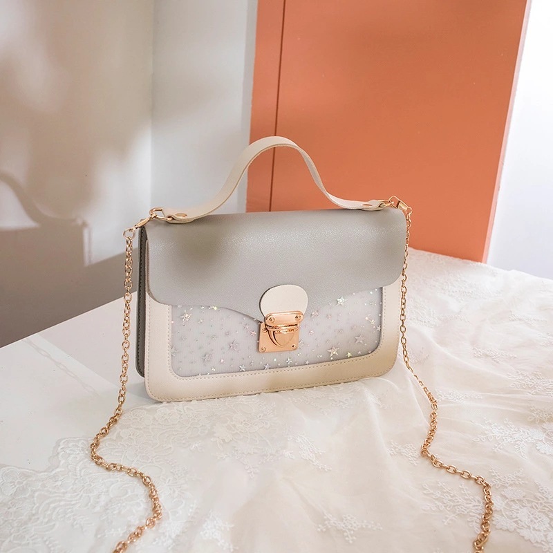 Top quality Brand High Quality Style Women's Transparent Bag Colorful Chain Lock Handbag Small Square Bag Style Phone Bag One Piece Free Delivery
