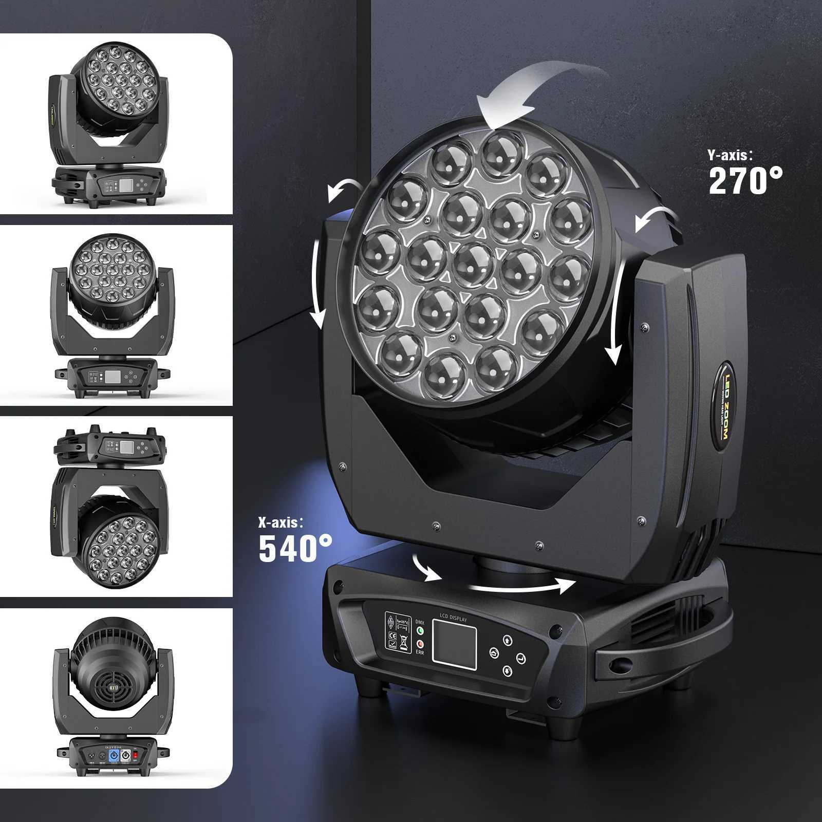 19x15W Zoom Wash Lights RGBW Beam Moving Head Light Highlight Full-Color Disco Party Light Voice Control for Stage Theater Bar XJ250527