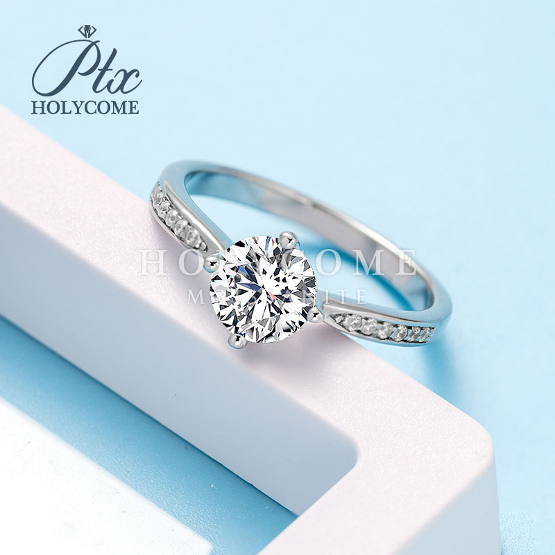 Luxury Moissanite Diamond Rings 1ct Round Cut Four Prong VVS D Color 925 Sterling Silver GRA Certified Wedding Engagement Rings Gift for Women