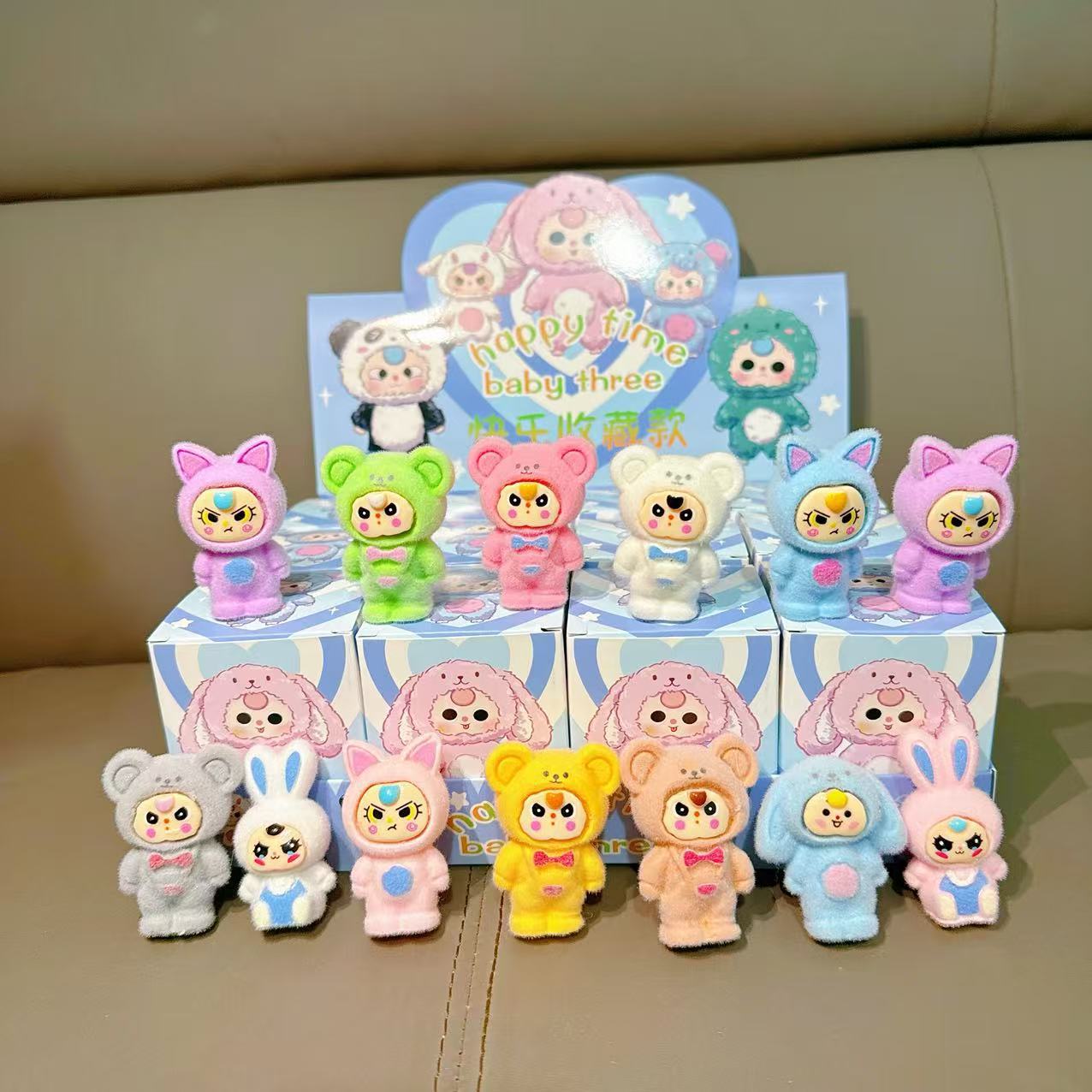 12/box Labubu Flocking Doll Pendant Mini Blind Box Figure Keychain Children's Gifts Toys Kindergarten Flying Crying Baby Children's Gift