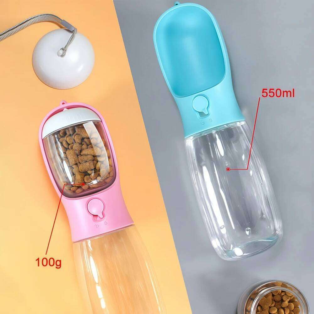free shipping Portable 550ml Pet Water Bottle with Food Container 2-in-1 Leak-Proof Dog Cat Outdoor Walking Hiking Camping Feeding Drinking