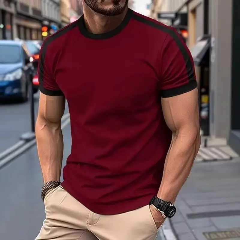 New Summer Elastic Casual Short-Sleeved Mens Daily Party Home Social Color Matching T-Shirt Solid Color Vintage Streetwear Top Z250527