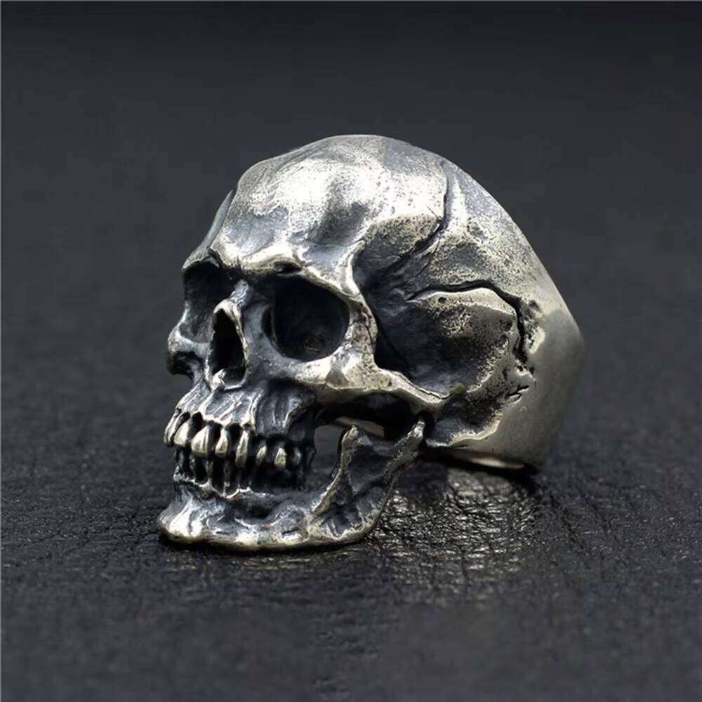 Heavy Punk Skull for Men Real Sterling Sier Jewelry Motorcycle Biker Rings Skeleton Finger Band