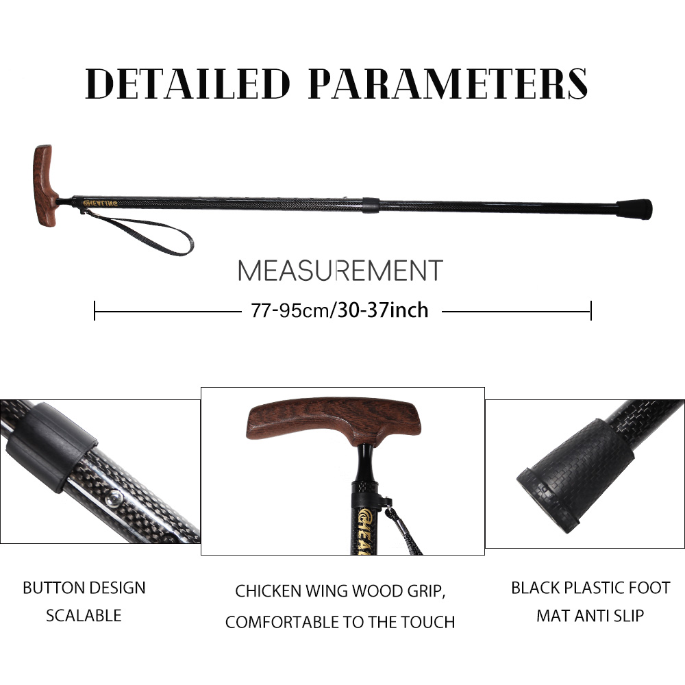 Tactile Adjusting Hiking Sticks Crafted from Premium Carbon Fibre w/ Secure Wooden Tips