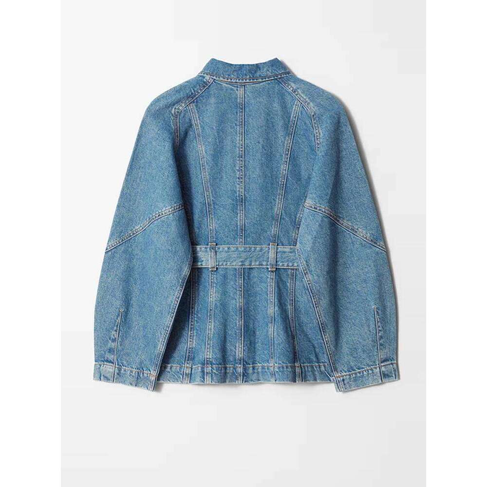 Denim Belts Fashion Jacket Women Single Breasted Turn-Down Collar Long Sleeve Pocket Street Coat 2025 Spring Chic Vintage Tops