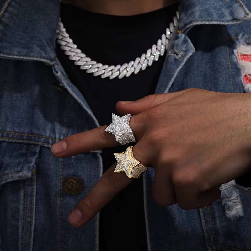 Top Icy Hip Hop Star Ring Men Women Luxury Jewelry Iced Out Gold Plated 925 Sterling Silver VVS Moissanite Ring