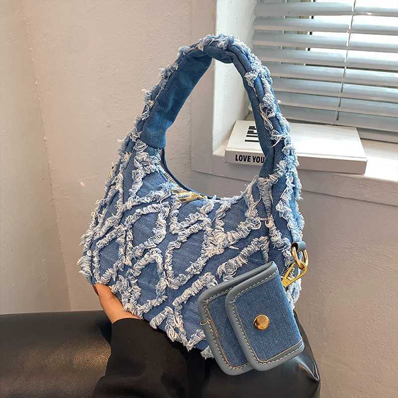 Tassel Plaid Denim Handbag Spring Summer New French Niche Small Fresh Design Sense Womens Commut Bag High-end Underarm Bag W250527