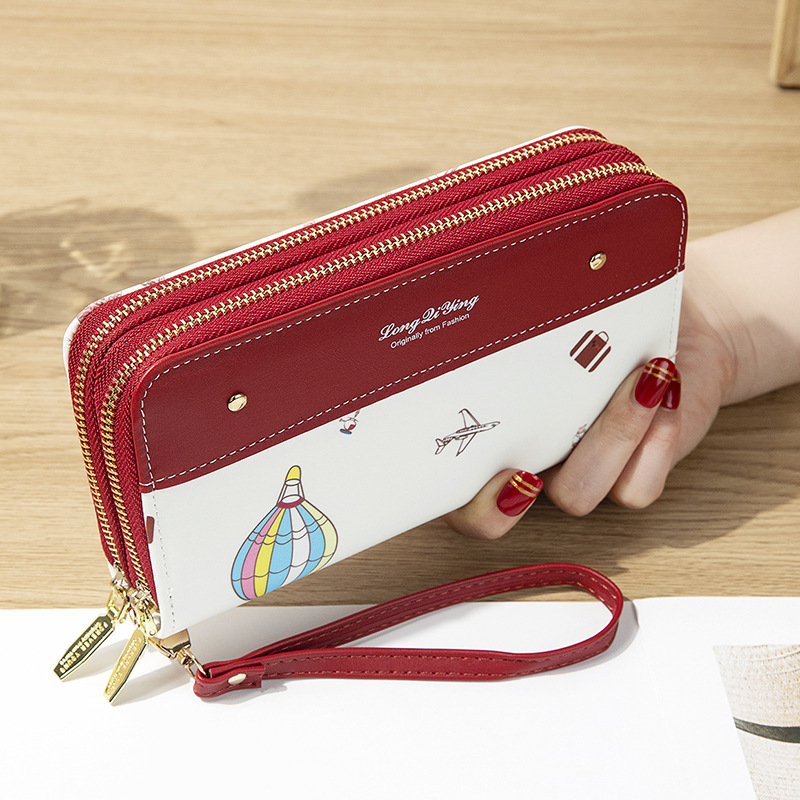 Free Shipping Designer Wallet New Women's Long Double Zipper Phone Bag Student Change Bag Large Capacity Hand-held Bag Multifunctional Card Bag I