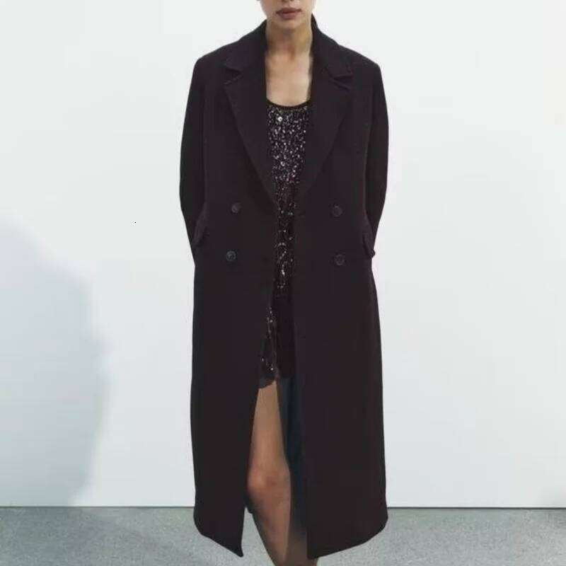 European And American Style Spring New Temperament Versatile Lapel Double-Breasted Long Coat Jacket