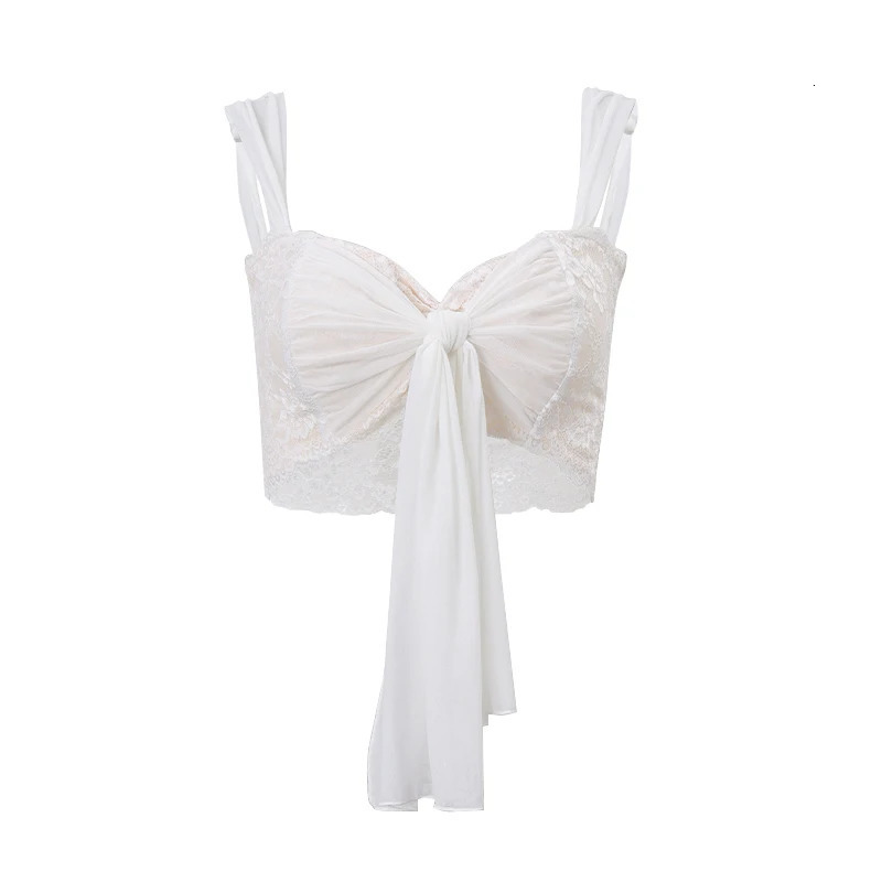 Candy Sexy Mesh Perspective Crop Tops Summer Y2K Lace Low cut Slim Strap Top High Street Fashion Nightclub Top Womens Wear 250523