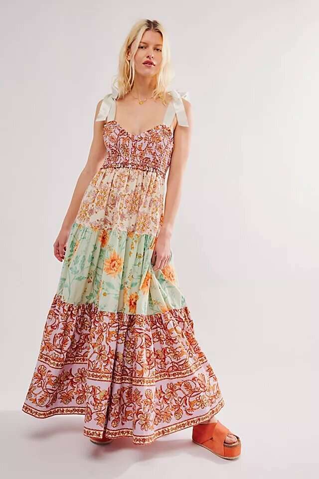 2025 Summer New Strapless Backless Printed Maxi Dress for Women