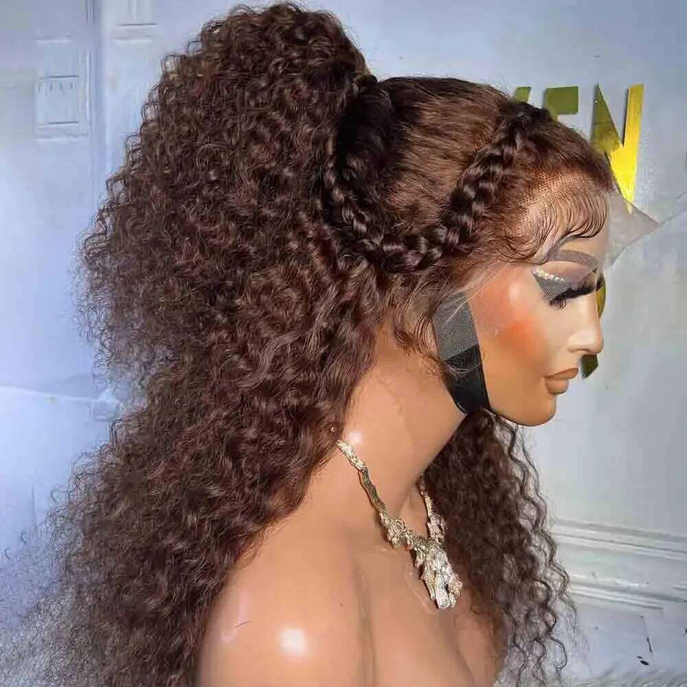 Dark Brown 180Density 26Inch Soft Long Kinky Curly Deep Lace Front Wig For Women Babyhair Glueless Preplucked Daily