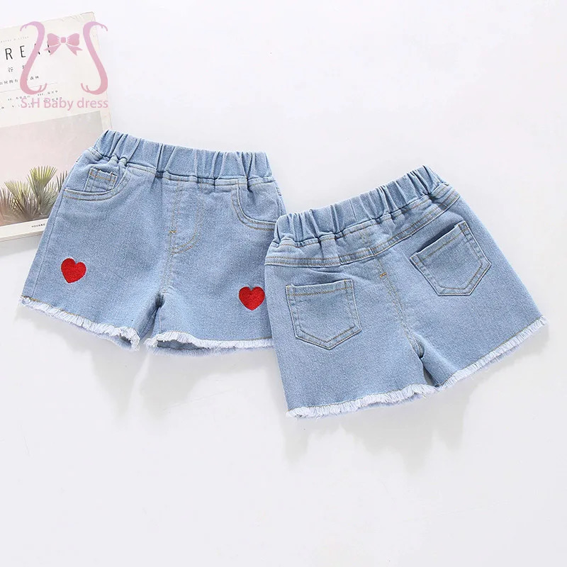 15 Y Fahion Children Summer Pants Infant Sweet Red Heart Baby Girl Kid Casual Denim Shorts Pocket n Jeans Clothes 250527