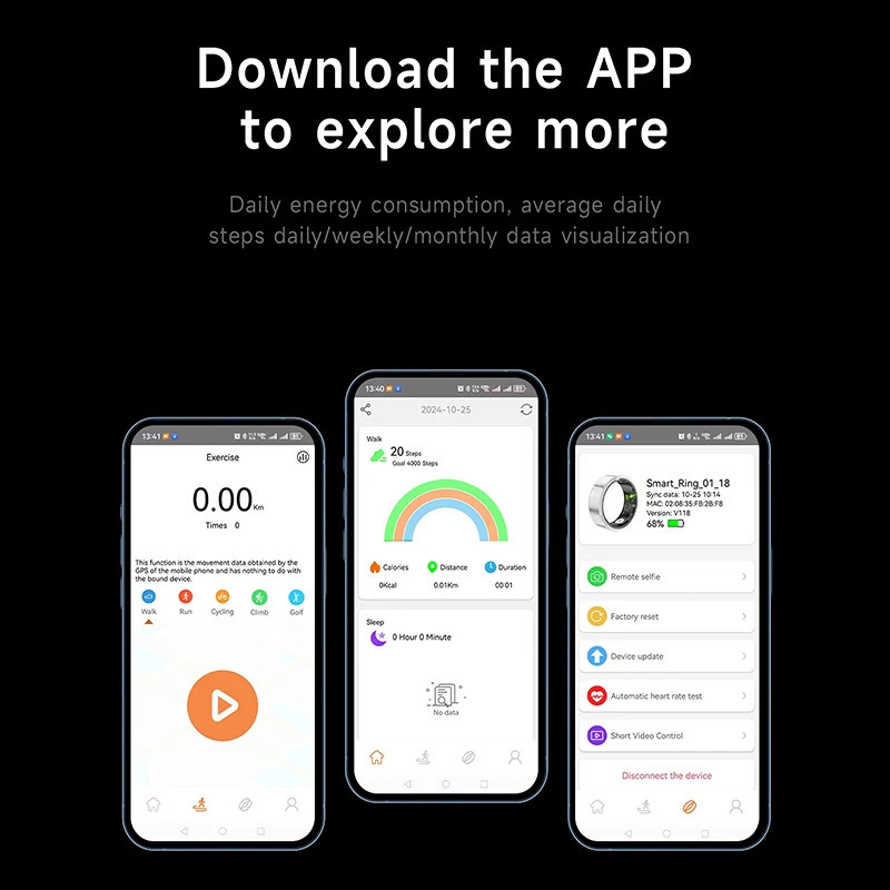 SR08 Smart Ring Men Women LED Display Screen Bluetooth Heart Rate Blood Oxygen Monitoring Multi Sports Mode IP68 5ATM Waterproof 250519