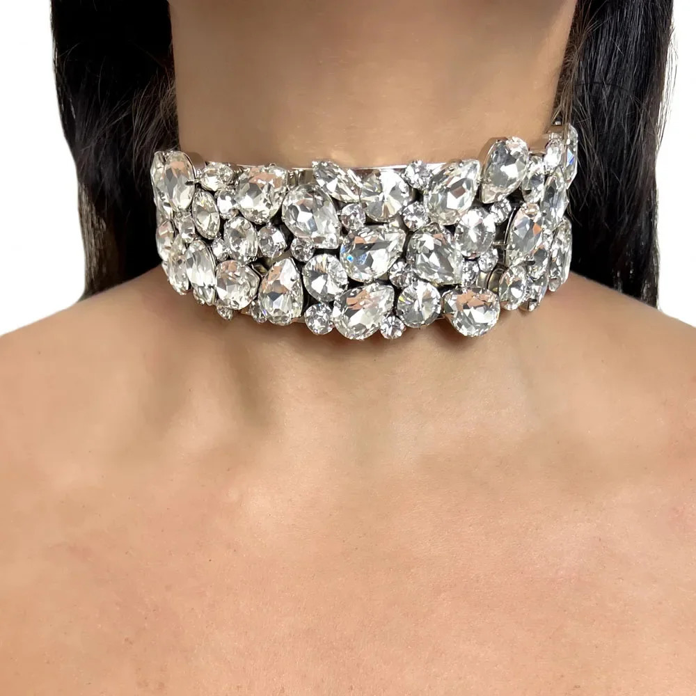 Stonefans Large Crystal Collar Choker Jewlery for Women 2024 Exaggerate Necklace Rhinestone Wedding Prom Jewelry Gift 250519