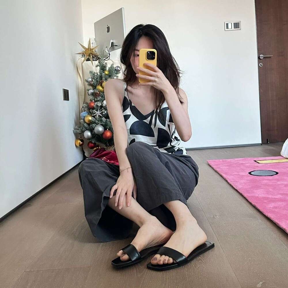 Sheepskin Version ~ French Style White Genuine Leather One-Strap Sandals for Women Summer Outdoor Soft Sole Flat Slippers Half Clogs